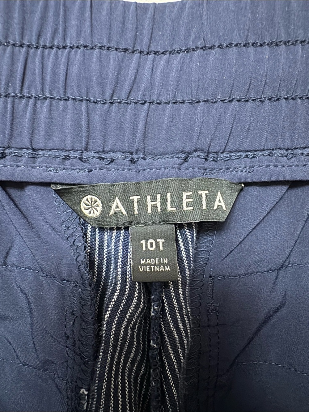 Athleta Stripe Bali Linen Ankle Pant Navy Blue White Size 10 Tall - Picture 12 of 13